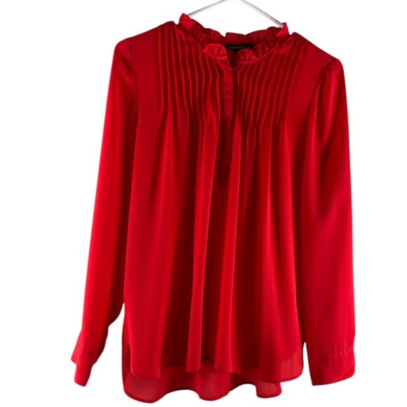 J. Crew Mercantile Burnt Red Orange Long Sleeve Blouse Pintuck Pleats Size 4 - Picture 1 of 12